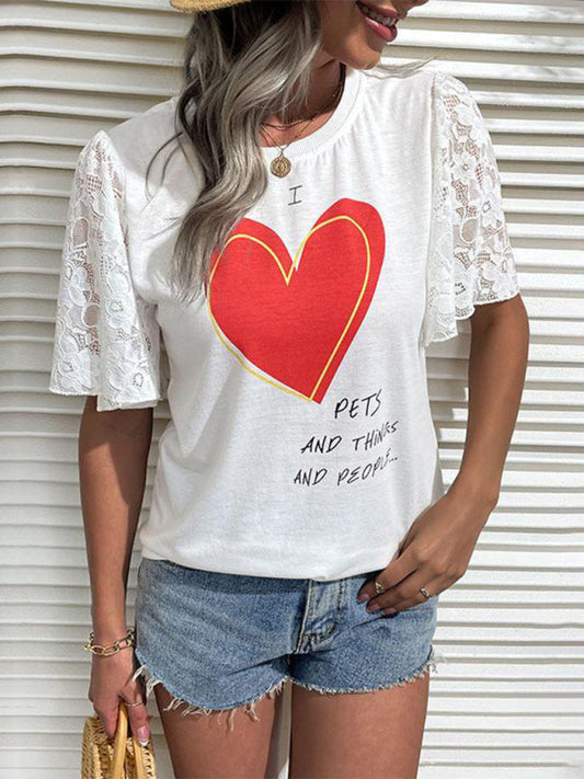 Modern Fashion Women's Valentine's Day Clothing Printed Short Sleeve T-Shirt