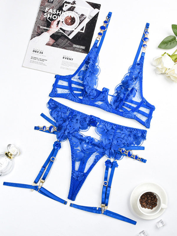 Modern embroidered bra retro decorative sexy push-up underwear set