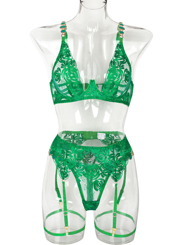 Modern embroidered bra retro decorative sexy push-up underwear set