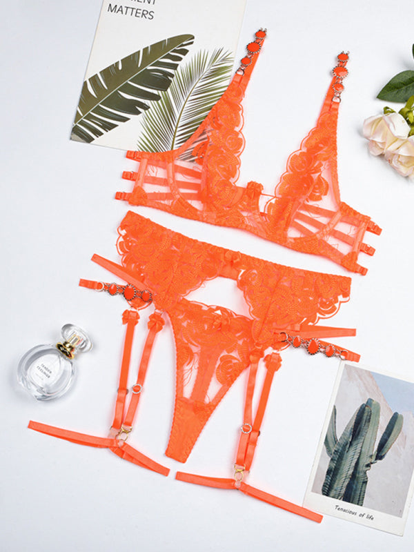 Modern embroidered bra retro decorative sexy push-up underwear set