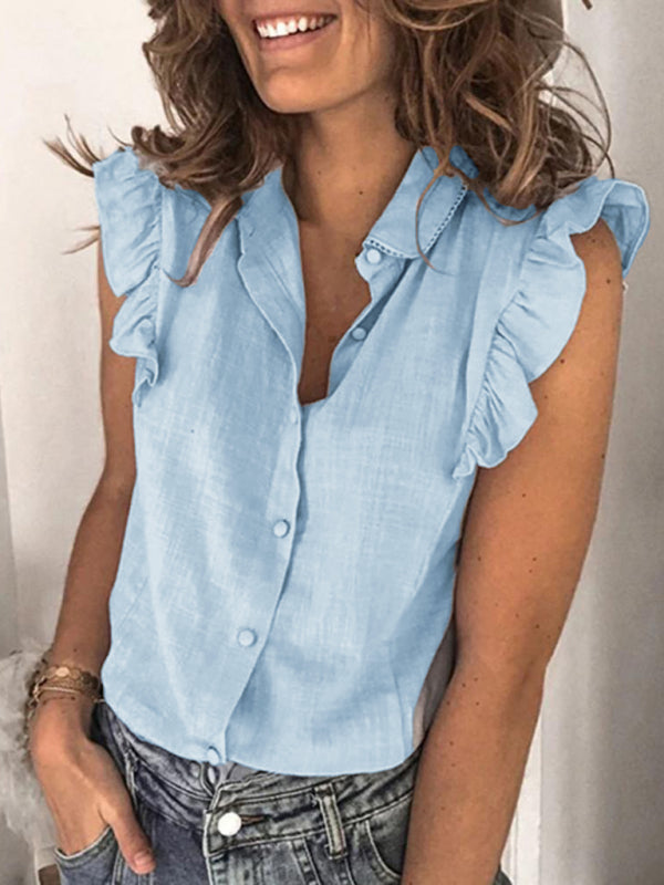 Nouvelle chemise ample décontractée à revers de couleur unie 