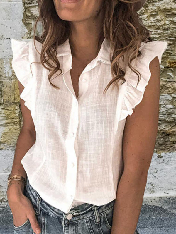 Nouvelle chemise ample décontractée à revers de couleur unie 