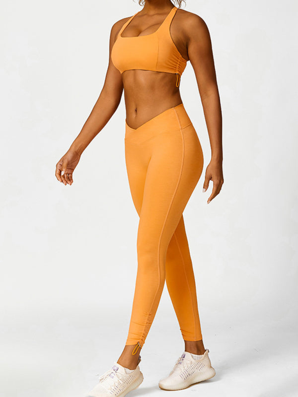 Women's Drawstring Yoga Breathable Solid Color Running Tights