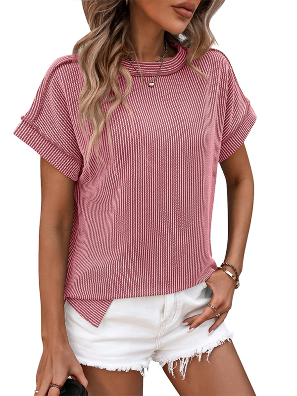 Modern round neck outer seam twisted strip short-sleeved loose T-shirt
