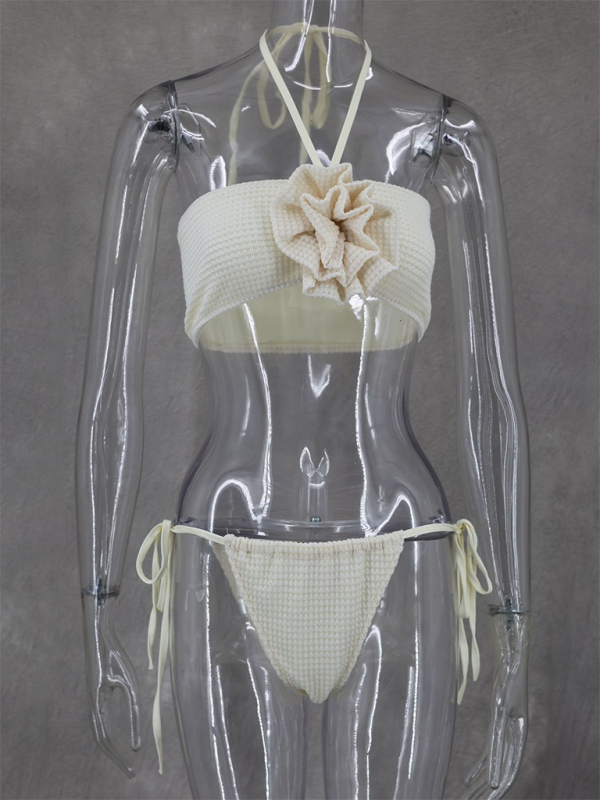 Modern sexy hot girl sleeveless tube top halter collar knitted slit high waist skirt three-piece suit