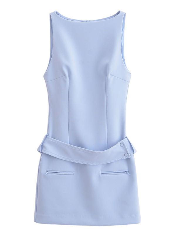 Belted Fitted Dress | Spring Summer Casual | Blue & Cream Colors