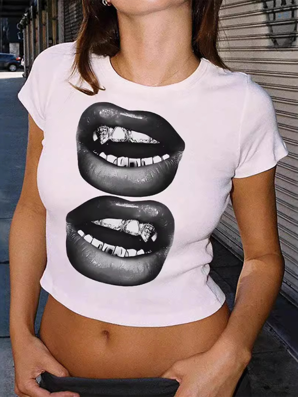 Nouveau t-shirt imprimé sucré et épicé, haut Y2K imprimé personnalisé 