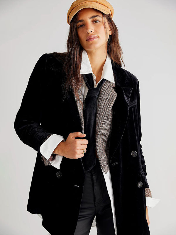 Women's Velvet Split Blazer - Lapel Collar - Multiple Colors - Autumn Winter