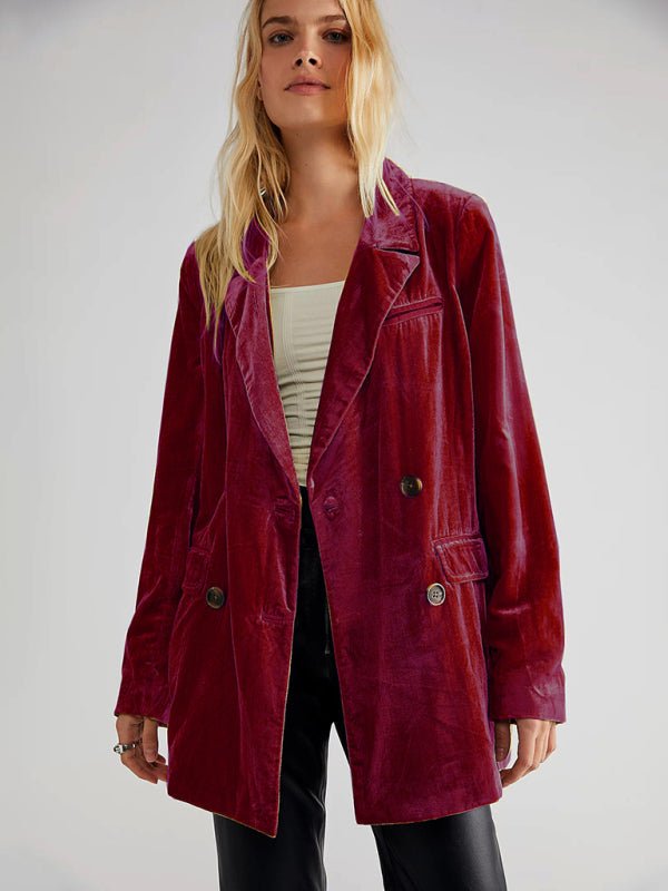 Women's Velvet Split Blazer - Lapel Collar - Multiple Colors - Autumn Winter