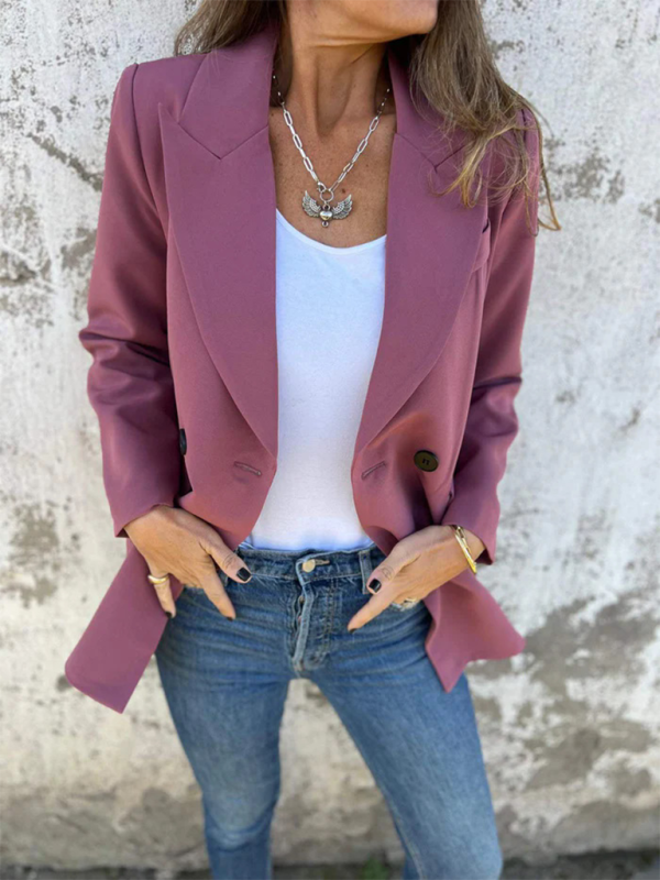 Women's Solid Color Blazer - Long Sleeve - Lapel Collar - Multiple Colors - Autumn Winter