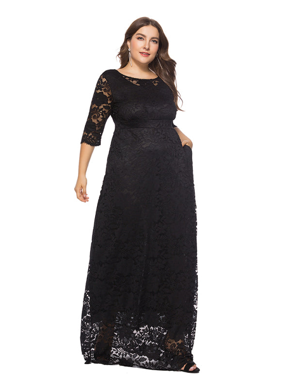 Plus size women's new elegant lace dress