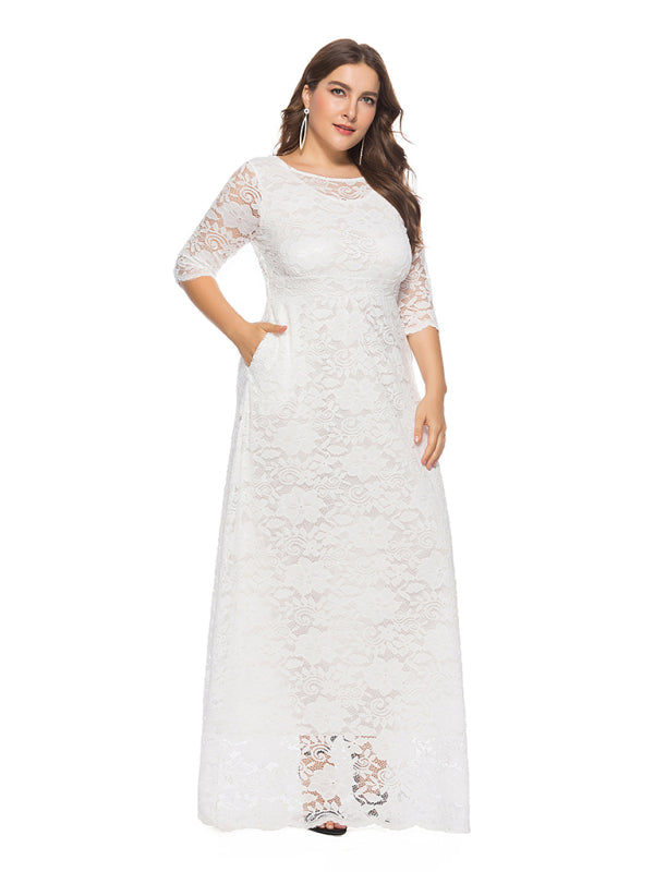 Plus size women's new elegant lace dress