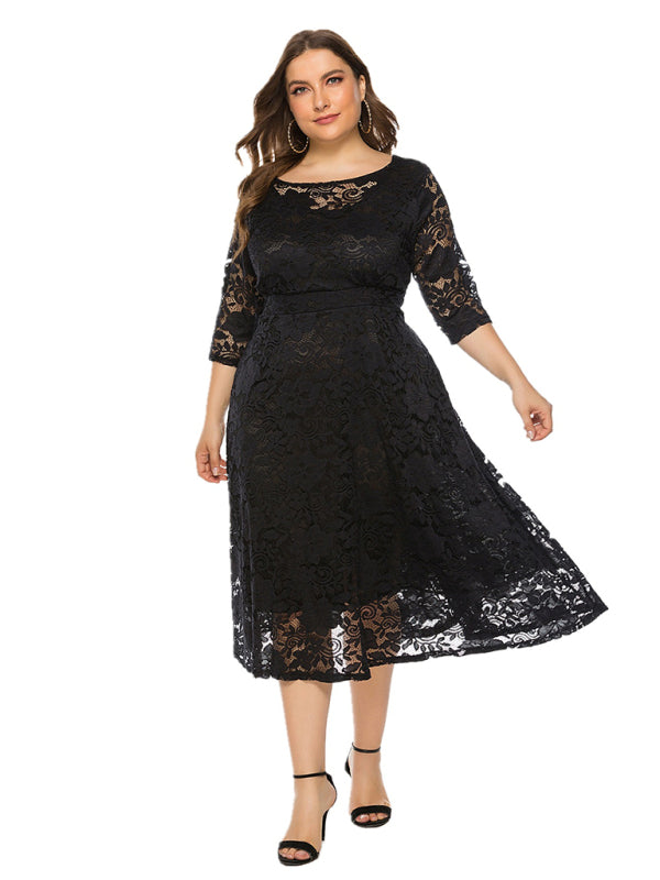 Plus size women's new evening dress bridesmaid dress lace pocket dress