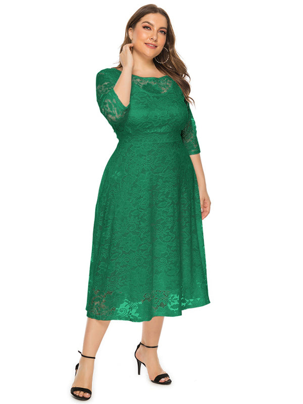 Plus size women's new evening dress bridesmaid dress lace pocket dress