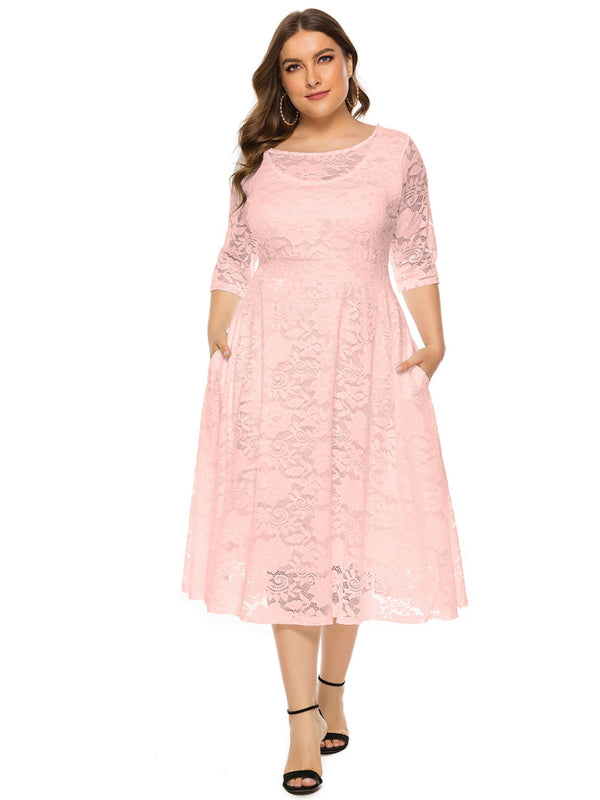Plus size women's new evening dress bridesmaid dress lace pocket dress