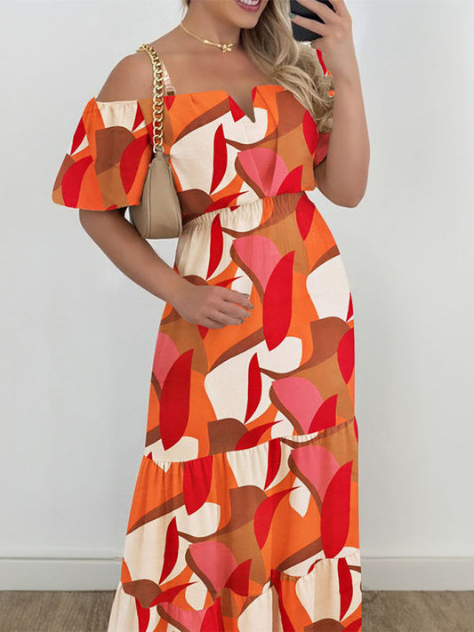 Robe asymétrique taille haute contrastée - Robe d'été orange