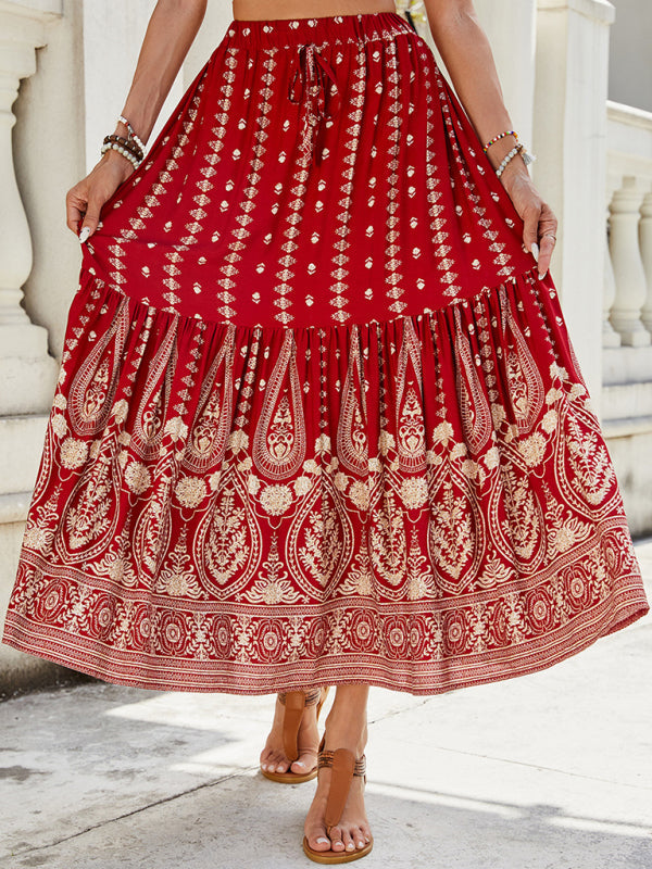 Bohemian High Waist Beach Skirt - Flowy Summer Swing Skirt