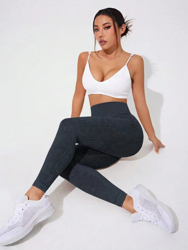 Modern washed frosted peach hip trousers tights sports trousers leggings