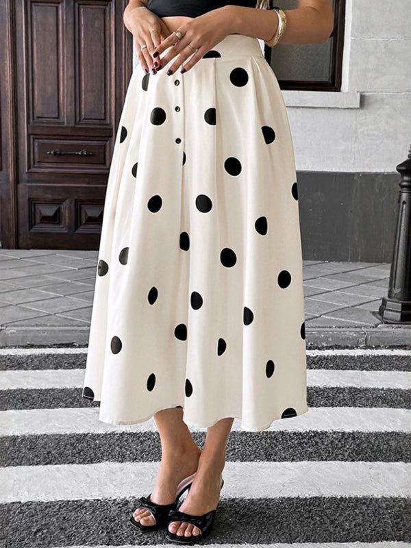 Modern mid-length umbrella skirt polka dot skirt elastic retro elegant A-line skirt