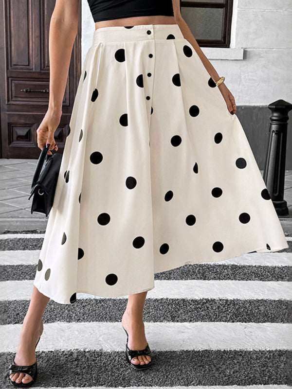 Modern mid-length umbrella skirt polka dot skirt elastic retro elegant A-line skirt