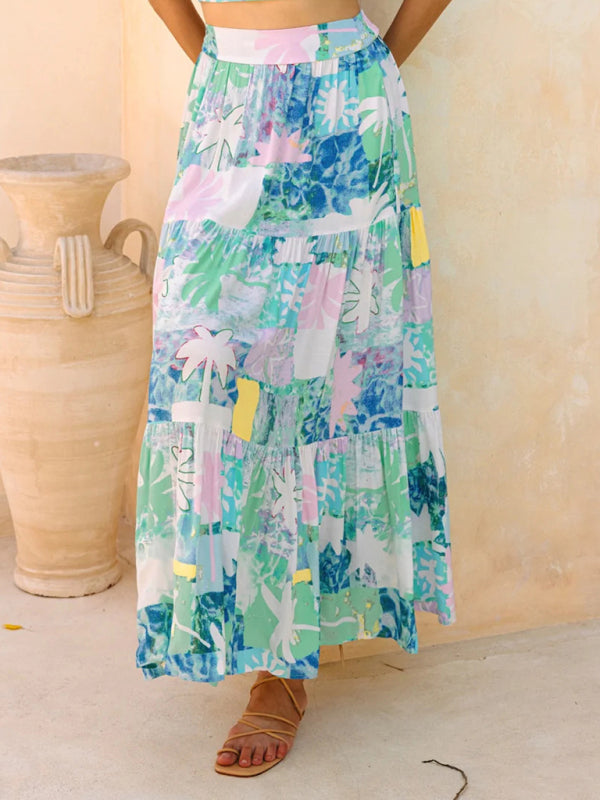 Bohemian Beach Skirt - Teal Resort Wear Flowing Maxi Skirt