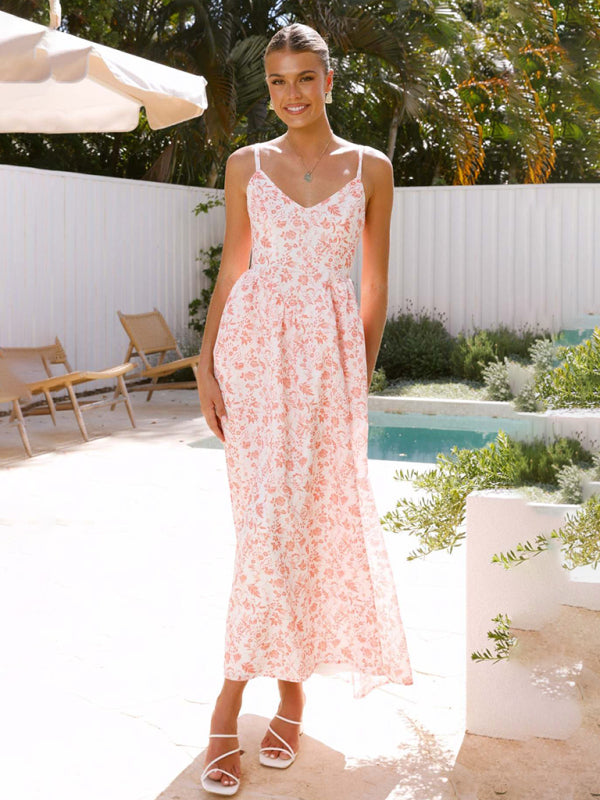 Modern V-neck waist holiday long dress sexy backless bow tie dress