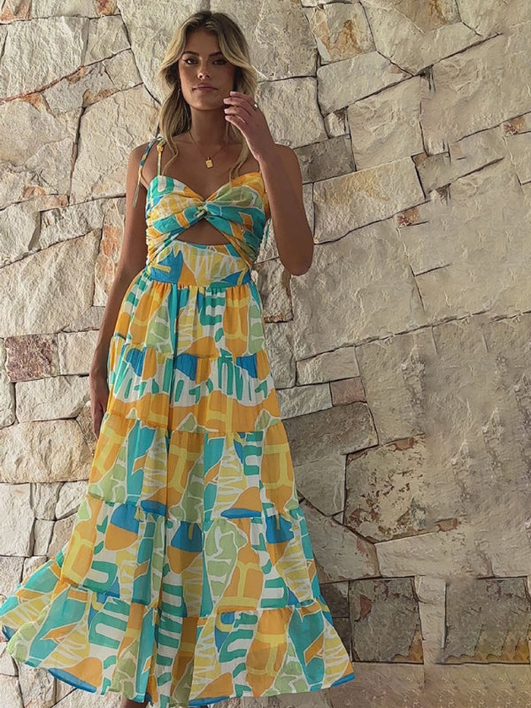 Beach holiday long dress sexy hot girl suspender dress