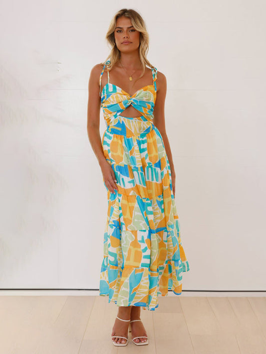 Robe longue de vacances à la plage, robe sexy à bretelles pour fille 
