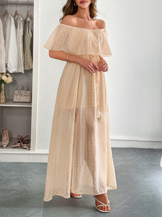 Elegant Strapless Waisted Short Sleeve Long Dress