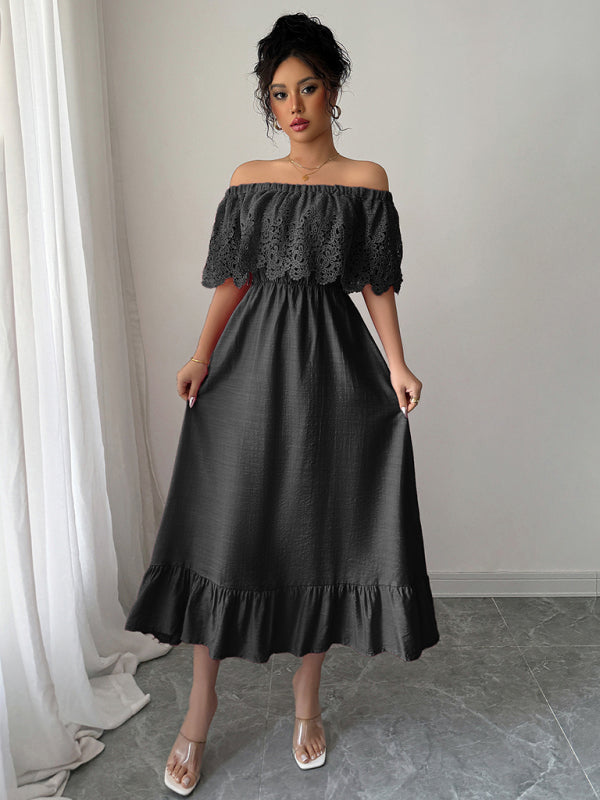 Elegant off-the-shoulder A-line maxi dress
