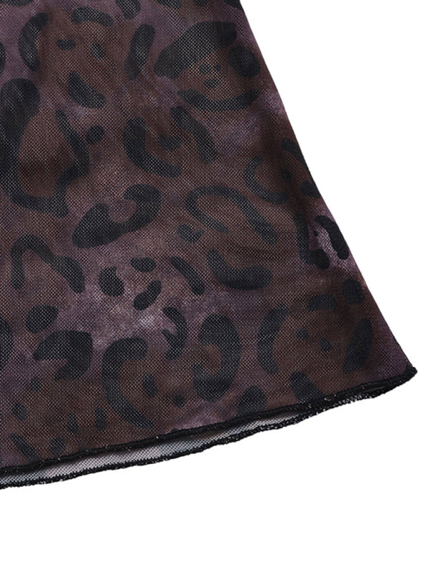 Modern Party Elegant Retro Style Off-shoulder Long Sleeve Mesh Leopard Print Dress