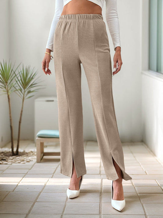Modern solid color split straight trousers