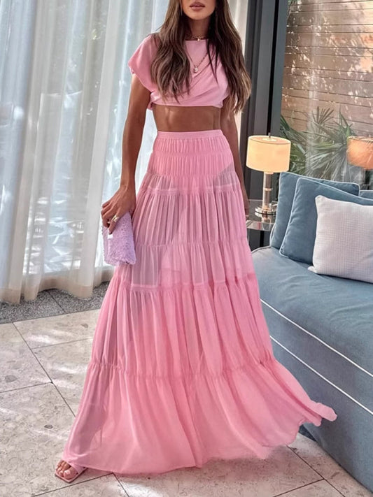 Pleated see-through pink skirt (with safety pants)