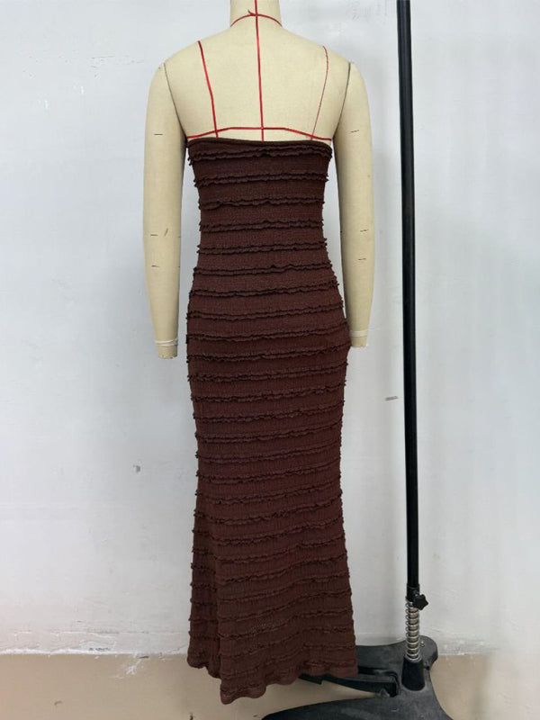Sexy slim-fit tube top hip-hugging brown dress