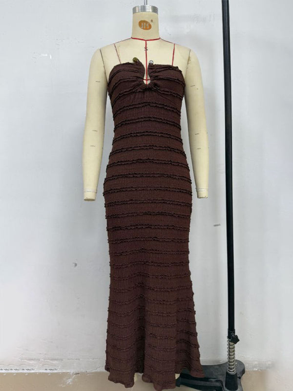 Sexy slim-fit tube top hip-hugging brown dress