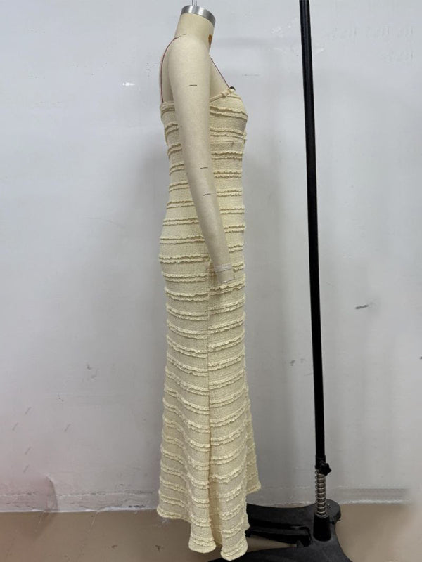 Sexy slim-fit tube top hip-hugging light yellow dress