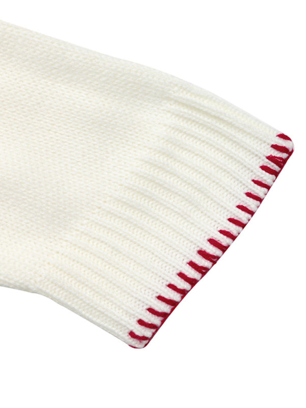 Acrylic Crew Neck Sweater - Strawberry Jacquard Knit Pullover for Women