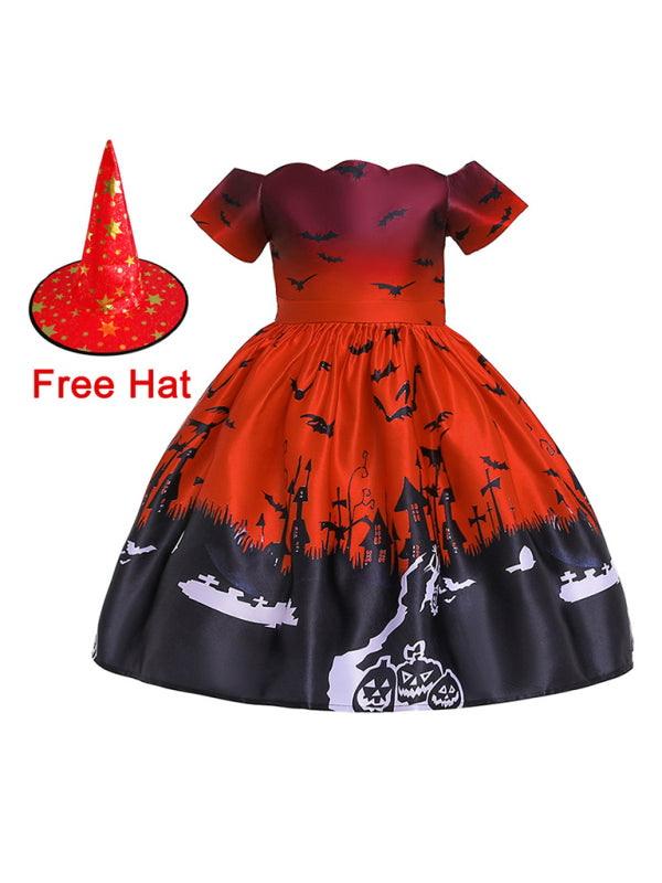 Halloween Witch Cosplay Dress for Kids - Cartoon Print Costume Dress Multiple Patterns
