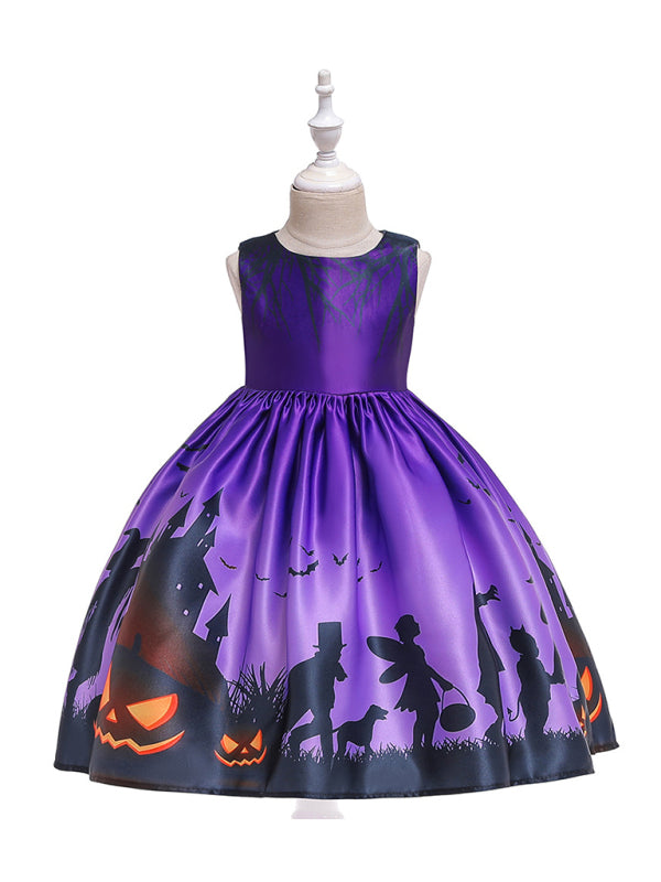 Halloween Witch Cosplay Dress for Kids - Cartoon Print Costume Dress Multiple Patterns