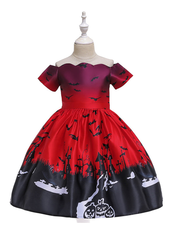Halloween Witch Cosplay Dress for Kids - Cartoon Print Costume Dress Multiple Patterns