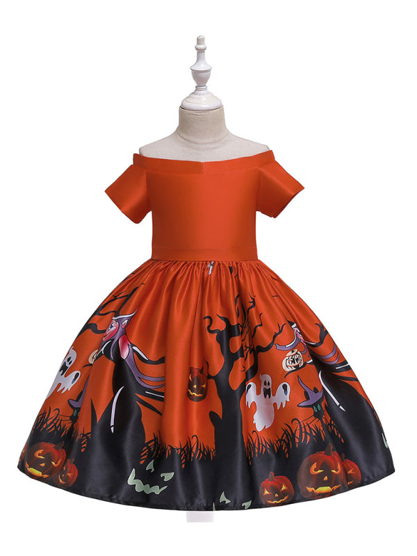 Halloween Witch Cosplay Dress for Kids - Cartoon Print Costume Dress Multiple Patterns