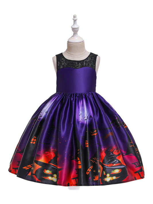 Halloween Witch Cosplay Dress for Kids - Cartoon Print Costume Dress Multiple Patterns