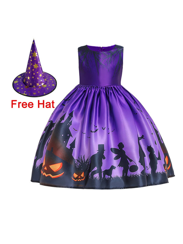 Halloween Witch Cosplay Dress for Kids - Cartoon Print Costume Dress Multiple Patterns