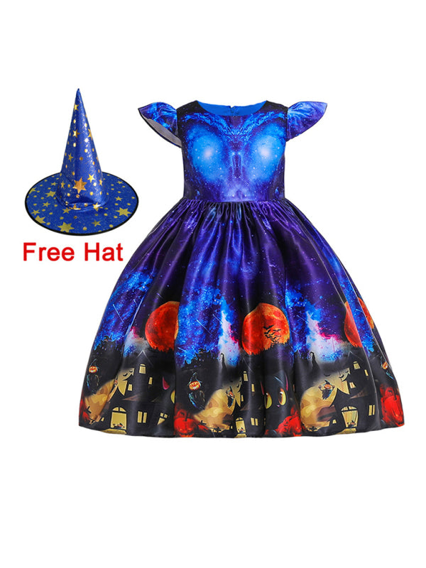 Halloween Witch Cosplay Dress for Kids - Cartoon Print Costume Dress Multiple Patterns