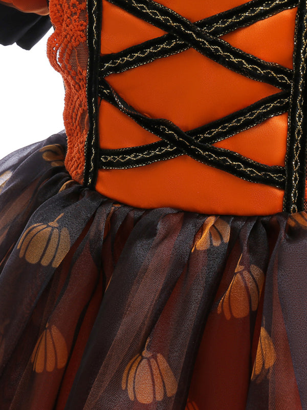 Girls Halloween Pumpkin Witch Dress - Orange Kids Costume