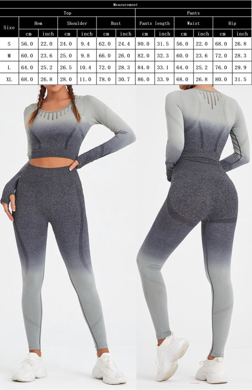 Women's Long Sleeve Gradient Yoga Set - High Waist Leggings & Top