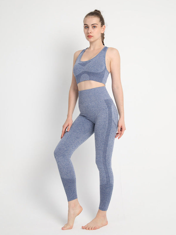 Women's Seamless Athletic Set - Dotted Sports Bra & High-Waist Leggings