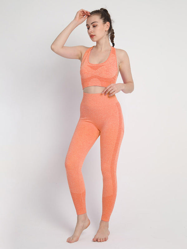 Women's Seamless Athletic Set - Dotted Sports Bra & High-Waist Leggings