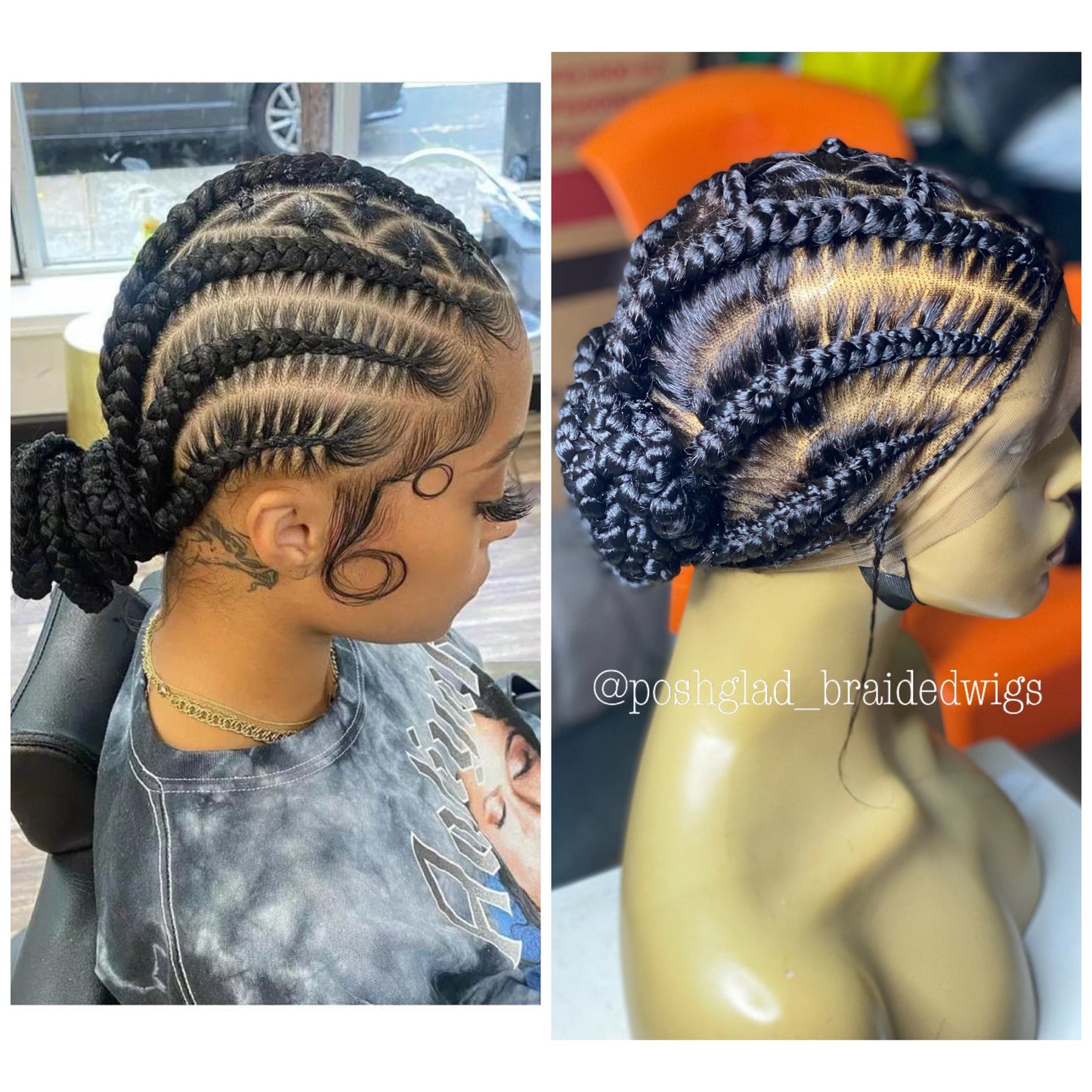 Feedin Braid Wig With Heart, Human Hair Full Lace, Black Color, Glueless - Farrah