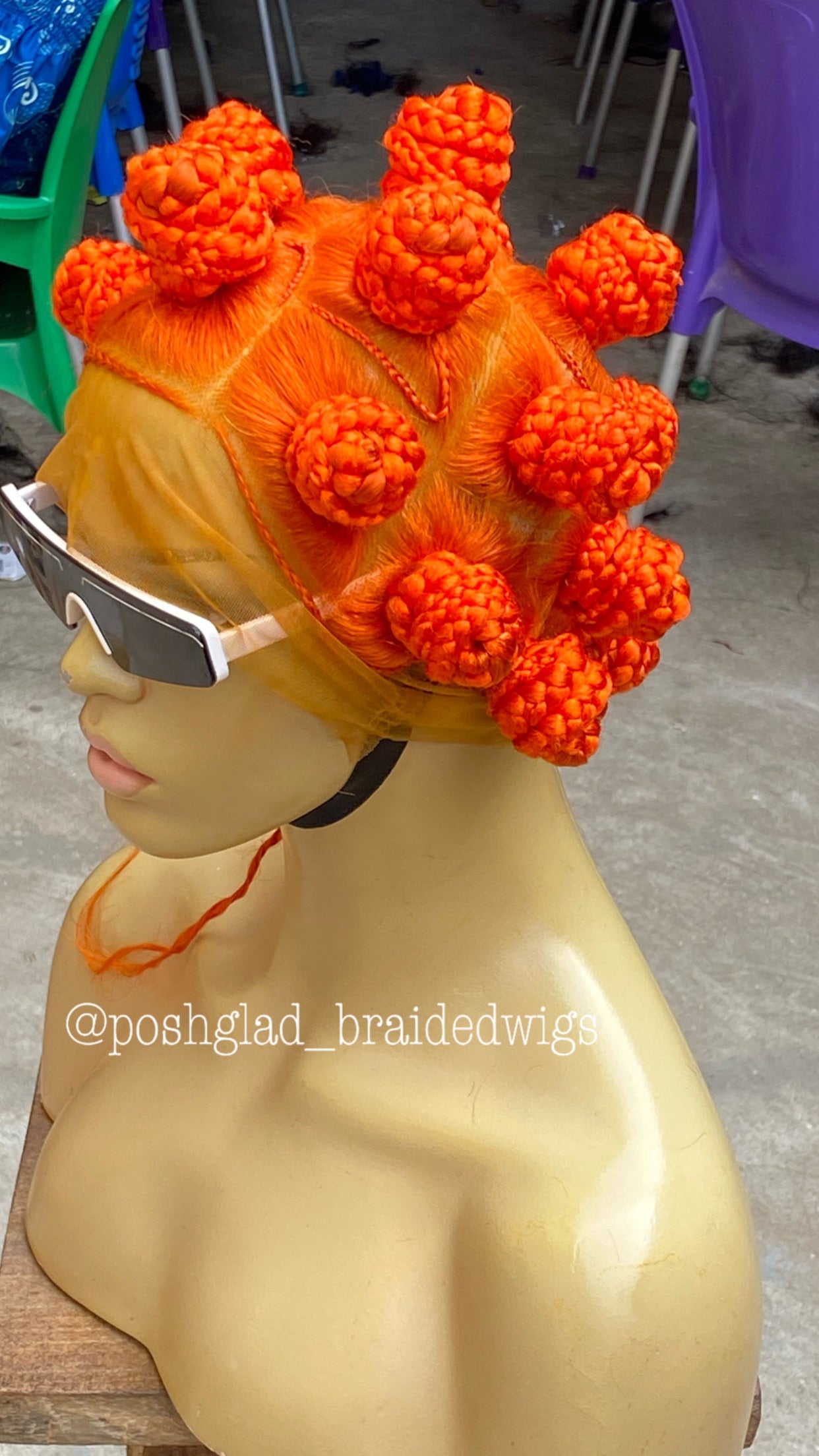 Bantu Knots Wig "Swiss Full Lace" Bright Orange Color - Tinashae